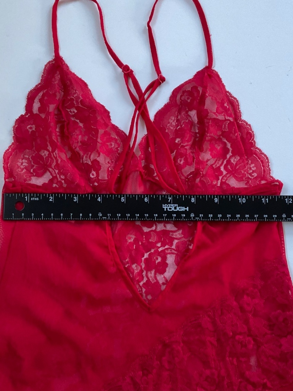 Frederick's of Hollywood Lace Mesh Babydoll Chemise Sz S Red Slip Dress Sexy Y2K - Picture 5 of 8